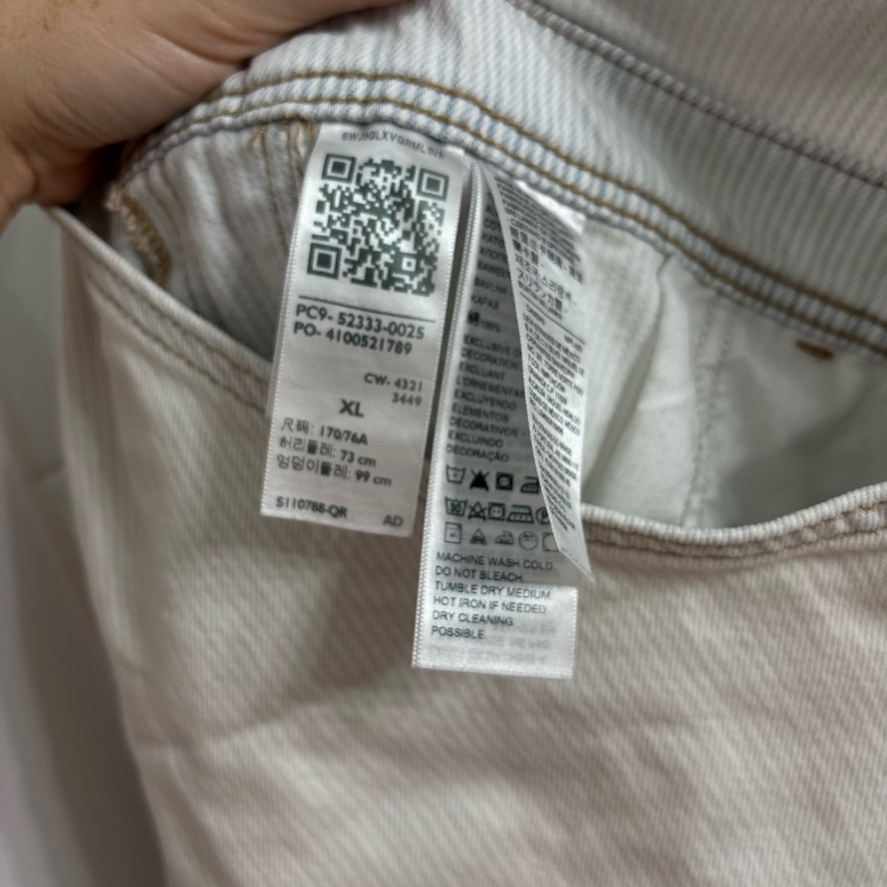 Blue and White Striped Levi Denim Overalls - Picture 2 of 4